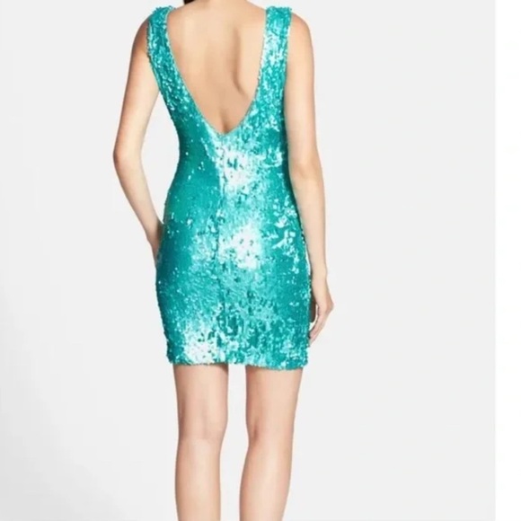 DRESS THE POPULATION Aqua Blue Sequin Sleeveless Kim Mini Party Dress XS - Picture 4 of 11